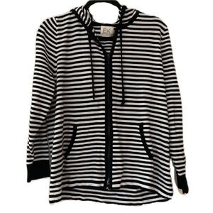 Edinburgh Knitwear Full Zip Hooded Striped Jacket Knit Black‎ and White Neutral